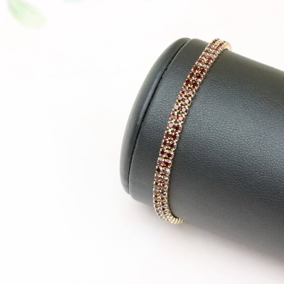 Rose Gold Bracelet with Red Stones, XPBL0683 - Picture 7 of 12